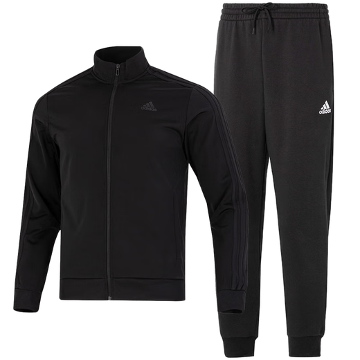 
Adidas men's sports suit fitness casual fashion stand-up collar jacket loose trousers H46101+GK9226/black three strips on the side of the jacket S
