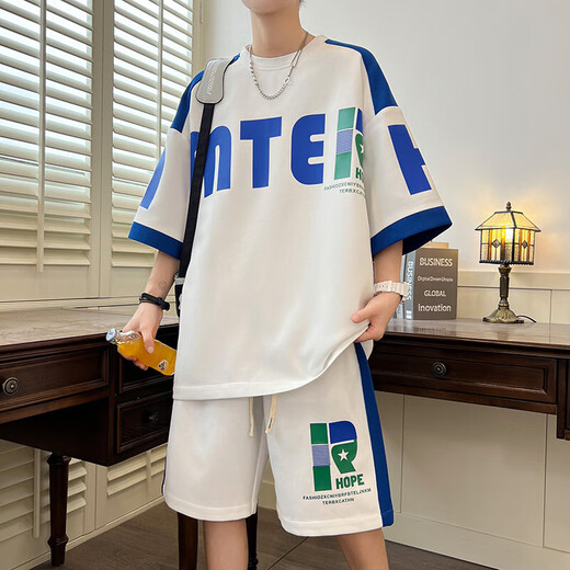 VZVJ Jugendsommer-Sommer-Anzug Sommer Teen kurzärmeliger Sportanzug Männer Zwei-teiliger Set plus Fett Plus Size Student Casual D679 Kurzärärmelte Shorts Anzug schwarz m