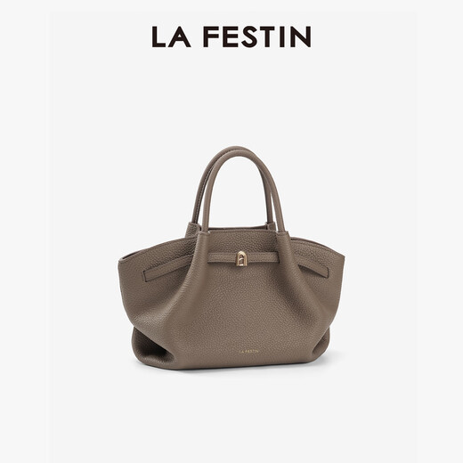 La Festin first-layer cowhide small lazy bag for women 2026 new genuine leather cross-body hand-held dumpling bag for birthday and Valentine's Day gift, elephant gray, first-layer cowhide, large size