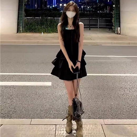 Jioesc2025 Nouvelle robe à suspension noire française pour la taille d'été des femmes pour les rendre minces et belles princesse gâteau jupe gonflée à la suspension noire xl (recommandée 110-120jin [Jin est égal à 0,5 kg]))