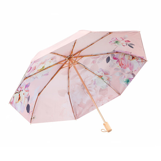 Rotblatt -Regenschirm 55 cm*8k Triple Fold Doppelschicht Gold Ständer Blockierdamen Sun Regenschirm 9226 Rose