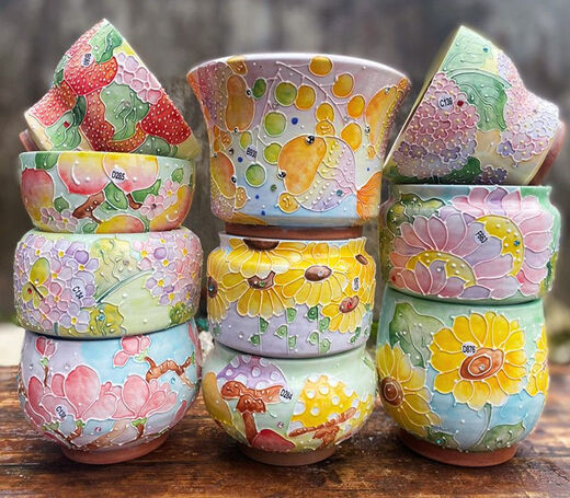 Seto ware hand-painted red pottery breathable water-absorbent succulents orange peach egg Laozhuang flower pot mouth 101214 H687