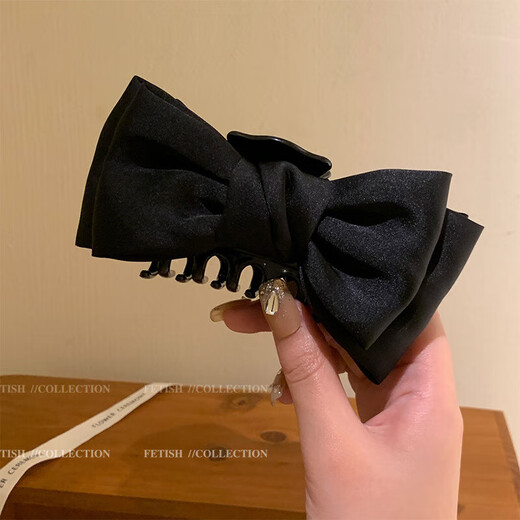 Black double-sided bow hair clip 2024 new large hair clip back of the head high-end hair shark clip hair accessory black bow hair clip