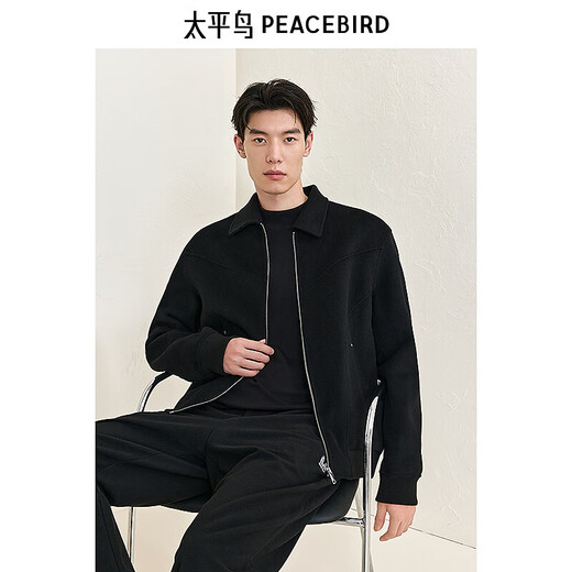 PEACEBIRD Men's Lapel Sheep Wool Executive Jacket Winter Double-sided Wool Jacket Casual Business Jacket Black First Batch L