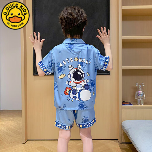 G.Duckkids Детская пижама для мальчиков Лето тонкий стиль мальчик с короткими рукавами с короткими рукавами шелк мультфильм среднего размера детская детская домашняя одежда набор домашней одежды Ледовый шелк короткий набор G6627# Yugui Dog 170 Размер 8 [Предложенный рост 100-110 см]]