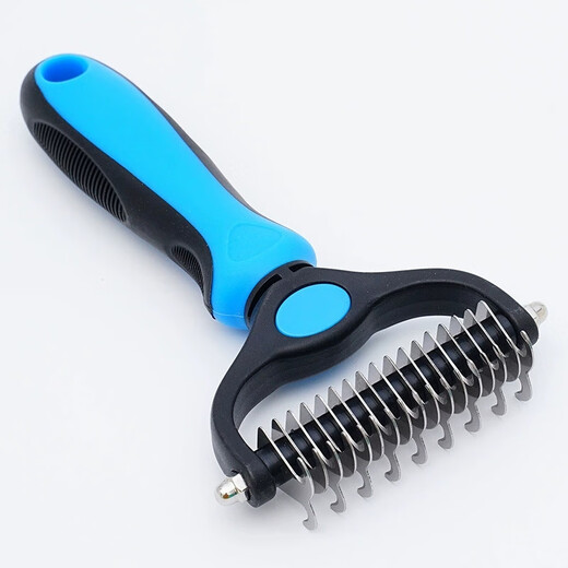 Pet comb double-sided knotting rake artifact stainless steel cat and dog comb cleaning beauty hair removal comb pet knotting comb black blue large size