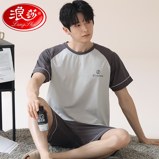 浪莎（LangSha）2025新款夏天条纹睡衣男士夏季青少年短袖男生纯棉家居服男款大码 HDE-9922 XL