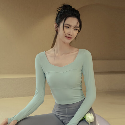 Aisunstyle yoga clothes with chest pads for autumn and winter slimming long-sleeved sports tops for women running Pilates training fitness clothes espresso M