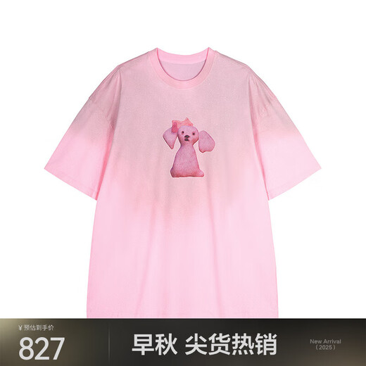 Jnby/Jiangnan Buyi 25 Summer NUEVA Camiseta para mujeres H-Type Dog Dog Impreso Manga redonda de cuello redondo FOOTE 5P4112000 671/Polvo gris M