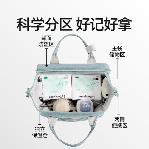 VALDERA瓦德拉妈咪包多功能母婴外出轻便包可变婴儿床大容量双肩妈妈包 安伯灰【床包一体】