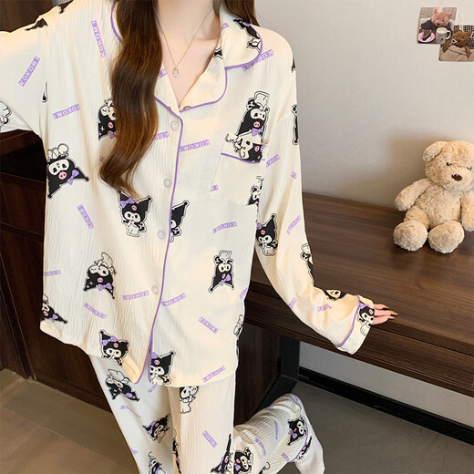 Pajamas for women's cartoon thin long sleeve spring and autumn wrinkled cloth new style for outdoor wear and clothing set wholesale set KK3523 M [recommended 80-100Jin [Jin equals 0.5 kg]]