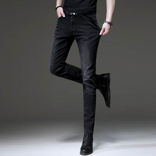
Seven Wolves 2025 high-end spring new black jeans for men Korean style ripped small feet pants trendy casual trousers 1049 gray 28