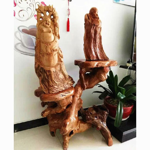 
Log root carved rack tree root natural ornament living room multi-layer bonsai rack fish tank solid wood base balcony bright yellow 16867