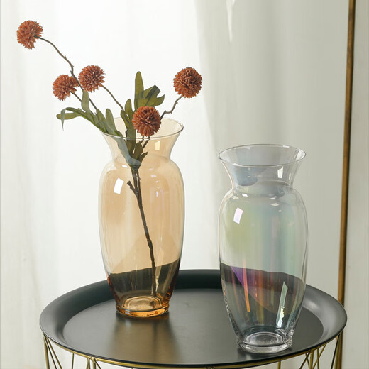 Muding amber glass art vase simple style Nordic high-end decorative water-raised flowers birthday gift