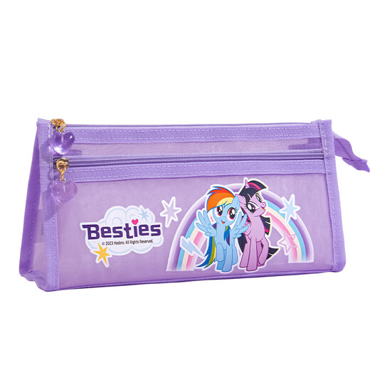 Zhigou Girls 2024 new model Little Pony Poly mesh pencil case transparent one zipper size capacity junior high school girls elementary school renewal 3519 square/extended mesh pencil case-pink