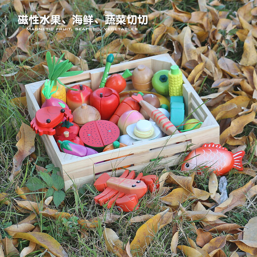 Las nuevas frutas, verduras, mariscos, mariscos, masticables, masticables, de madera, la casa de madera, la casa de juego, la combinación de juegos de cumpleaños, sandía magnética