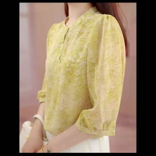 WEWE fashion floral round neck pullover summer new mid-sleeved X temperament and age-reducing versatile middle-aged mother thin top Goose yellow [high quality 693] M Suggestions [85-105Jin [Jin equals 0.5 kg]]