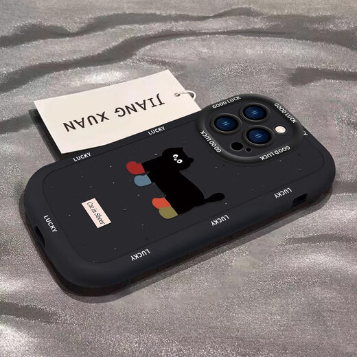 泼墨猫咪适用苹果16手机壳新款iphone15promax套14pro镜头全包13p 泡芙壳【局部光油手环】-古董白-NM12809清新 iPhone 15 Plus