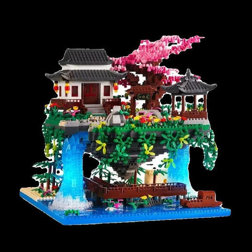LE High 2025 new tree house building blocks Taohuatan building assembly toys for boys and girls micro-grain gifts medium-sized Tiananmen + acrylic box/3888 grain/