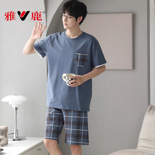 Pajamas Yalu, short à manches courtes d'été pour les rayures en coton pur mince d'été, peut être porté à l'extérieur de la maison de vêtements décontractée DGG-Z679 9347 L