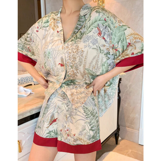 UKUHPKINS Spring and Automne Ice Silk Shek Shorts Shorts pyjamas Femme Femme Female Casual Clothing Set Yfy9905 [Silk Smooth and Cool] M [80-100jin suggéré [Jin est égal à 0,5 kg]]]