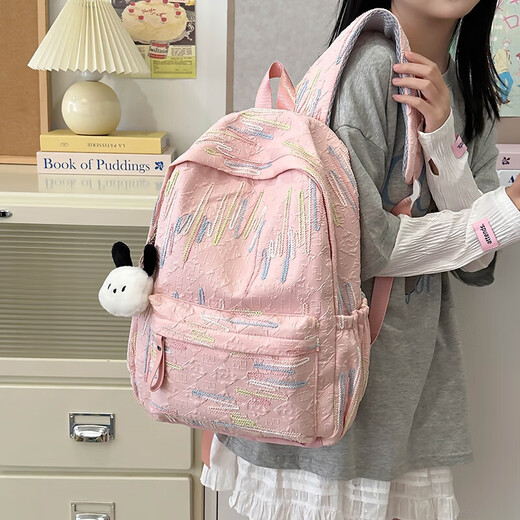High-looking cute mini schoolbag for high school students with large capacity versatile simple commuting backpack campus computer pink with pendant