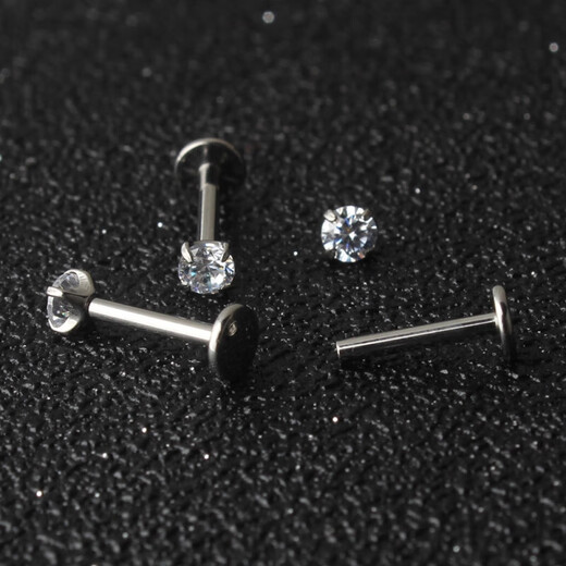 Titanium alloy earrings titanium steel zircon inner tooth fine needle lip nail ear bone nail lip nail lip ring ear nail piercing silver round zircon single 1.2*6*4