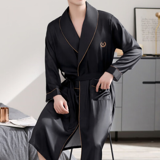 
Yalu Fashion Men's Long Sleeve Nightwear Autumn Thin Long Sleeve Imitation Silk Pajamas Men's Autumn Fashion Home Clothes Bathrobe Morning Robe 5304 L
