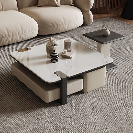 
Dipu Italian minimalist style microcrystalline stone tea table storage storage with double stool 0.8 meters high and low tea table combination #2575