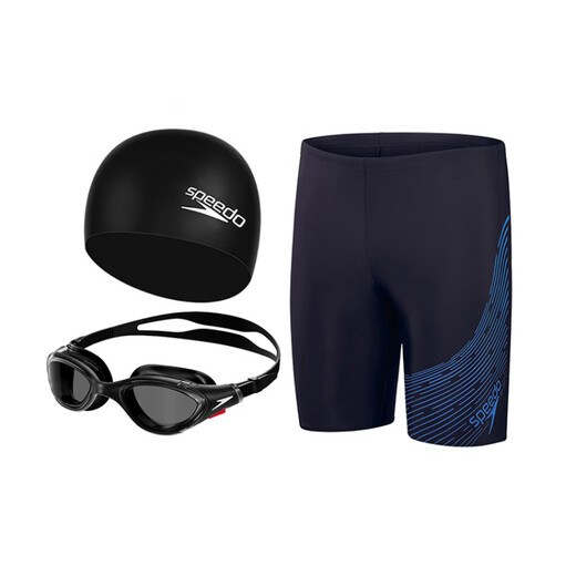 Speedo training high-definition waterproof anti-fog cloud-sense swimming goggles, swimming cap, swimming trunks, swimming suit for men, swimming goggles + swimming cap + blue swimming trunks S