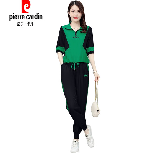 Pierre Cardin Ice Silk Casual Anzug für Frauen 2025 SOMMER NEW LOSS LOOSS Großversion Frauenmodische altersreduzierende kurzärmelige Sportbekleidung (1389) Weiße M (Empfohlene 100 Jin [Jin gleich 0,5 kg] oder weniger)