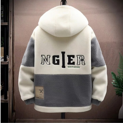 
Playboy lamb velvet jacket men winter loose trend teen junior high school students cotton thickened velvet men's jacket off white XL