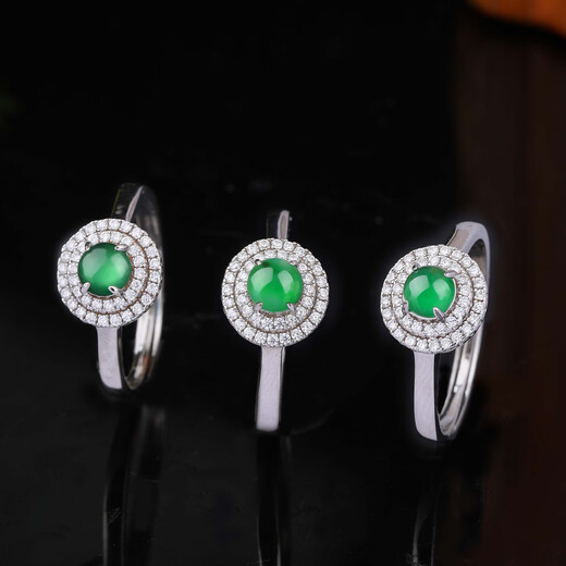 XIANGZHENFU JEWELRY 925 silver inlaid jade round ring for women, full green jade live ring for women, jade ring for birthday gift to girlfriend