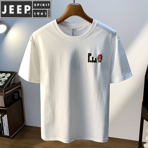 Jeep Spirit großer Größe von Männern kurzärmelig T-Shirt Hong Kong Style Gedruckte Baumwoll-T-Shirt 200 Jin [Jin ist gleich 0,5 kg] Erhöhung und Fett weiß 12 JSW9901 XL empfohlen 124-140 Jin [Jin gleich 0,5 kg]