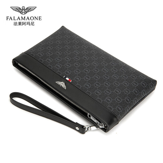 FALAMAONE Luxury Men's Handbag Men's New 2025 Light Luxury Business Clutch High-end Leather Zipper Handbag Black