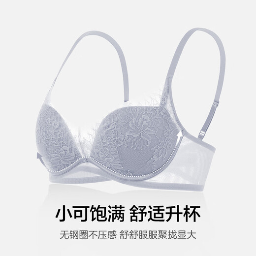 爱慕内衣女无钢圈小胸聚拢性感蕾丝网纱文胸AM17A761 经典黑400 80A