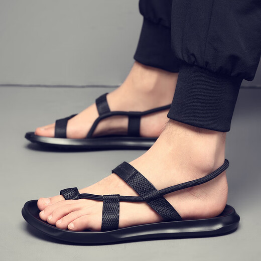 Heyu sandals men's Korean style soft sole non-slip casual beach shoes wearing green trendy outdoor trendy men's sandals black 9866 38