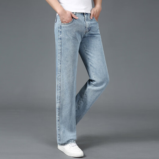 Jiumu Wang Jiumu Wang Jeans en vrac à quatre saisons pour un pantalon d'âge moyen de grande taille de coton droit mince pour hommes 688 Couleur légère 28 taille 2 pieds 1