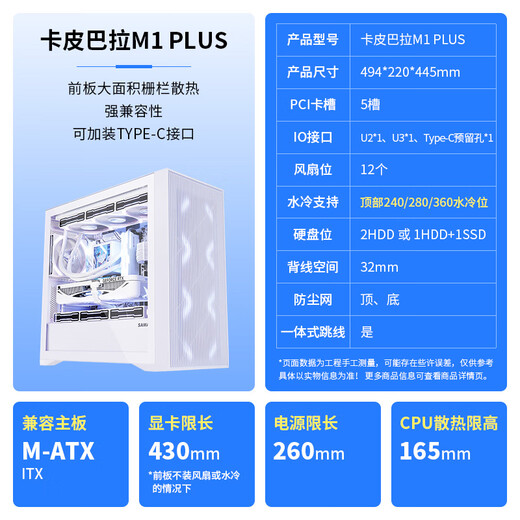 SAMA Capibara M1 PLUS weißes Computer-Matrix-Kühlgehäuse, großer Lufteinlass auf der Vorderseite/bis zu 12 Lüfterpositionen/360 Wasserkühlungspositionen/reservierte Typ-C-Löcher