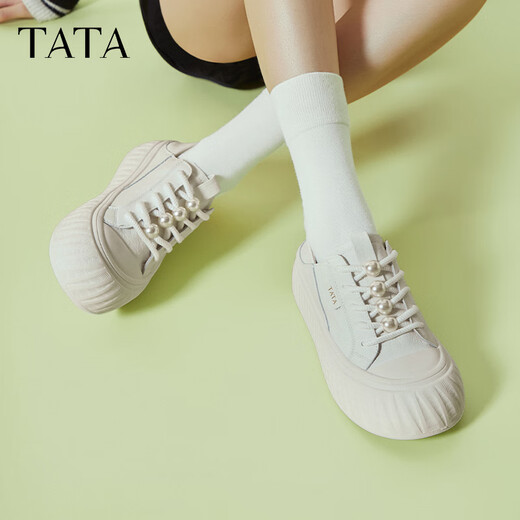 他她（TATA）薄款小白鞋女款2025春季新款透气板鞋女休闲鞋子CT701BM5 白色 39