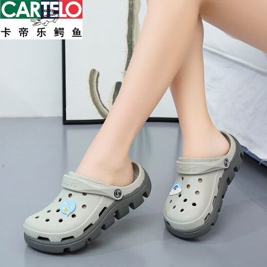 卡帝乐鳄鱼踩屎感洞洞鞋女夏季外穿网红新款沙滩厚底可爱仙女风包头半拖凉鞋 739白色+蓝色小鸟 38