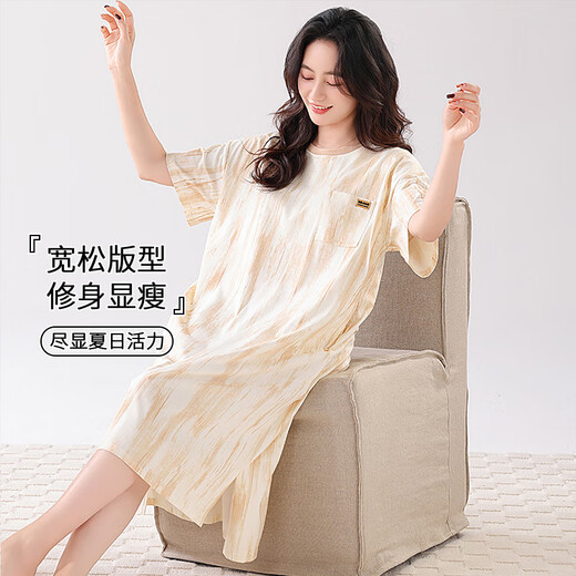 莫代尔睡裙女款夏季短袖睡衣裙2025年新款夏天薄款孕妇夏款连衣裙 ZH14108 XL (170)