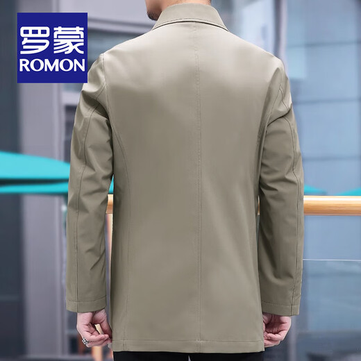 ROMON high-end spring and autumn windbreaker men's mid-length British style business casual middle-aged mature and steady lapel jacket men's navy blue XL / size 180
