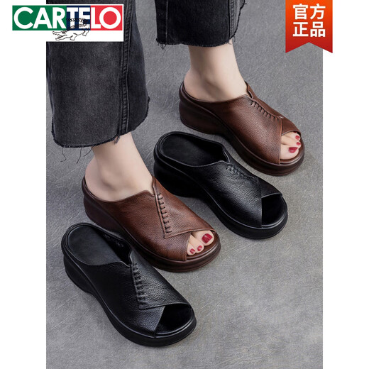 Cartelo Summer grueso Suele grueso Sandalias Mamá de vaca Pescado externo Descripción de la boca de pescado Femenino Sandalias retro Tos abiertas zapatos para mujeres Color Color 35