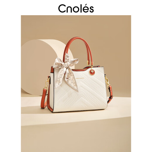 CNOLES【新品】橘子奶昔妈妈手提包新款单肩包包 白配橙+红色礼盒_【母亲节送礼】