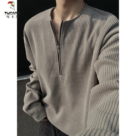 Woodpecker (TUCANO) American half-zip Henry collar T-shirt men's spring and autumn cleanfit long-sleeved inner layering shirt tough guy wear sweatshirt dark gray upgraded model M 95 to 115 Jin Jin equals 0.5 kg can be worn