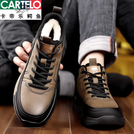 Cartelo Cotton Shoes Men's 2025 Hiver Nouveau cuir authentique Plus toison Boots en laine épaissi des chaussures pour hommes chaudes et décontractées