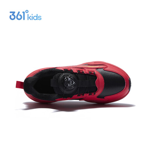 361 Children's Cotton Shoes 2025 Winter Men's and Women's Small, Medium and Large Children's Leather and Velvet Warm and Flexible Sports Running Shoes Red 35