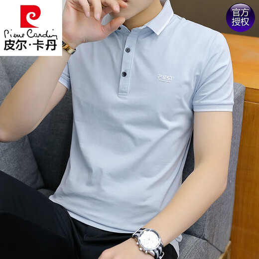 皮尔卡丹冰丝短袖t恤男夏季韩版潮流衬衫领polo衫翻领衣服男半袖纯棉体恤 DG-1301黑色 M 90-105斤