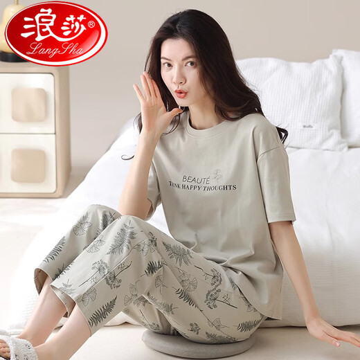 
LangSha 2025 new pajamas for women in summer light and loose cotton short-sleeved trousers for casual home clothing cover YZT9720 [100% cotton] M [Suggested 80-100Jin [Jin equals 0.5 kg] to wear]